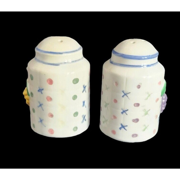 White Ceramic With Grapes & Colorful Dots Vintage Salt And Pepper Shakers - Picture 2 of 6